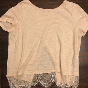 Lace Trimmed Tee w/ Open Back